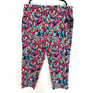 NWT Attyre Audrey Ankle Pants Colorful Floral Stretch Pull On Slim Leg 22W 2X